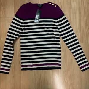 NWT Barbour Women's Striped Purple and Black Top Ralph Lauren